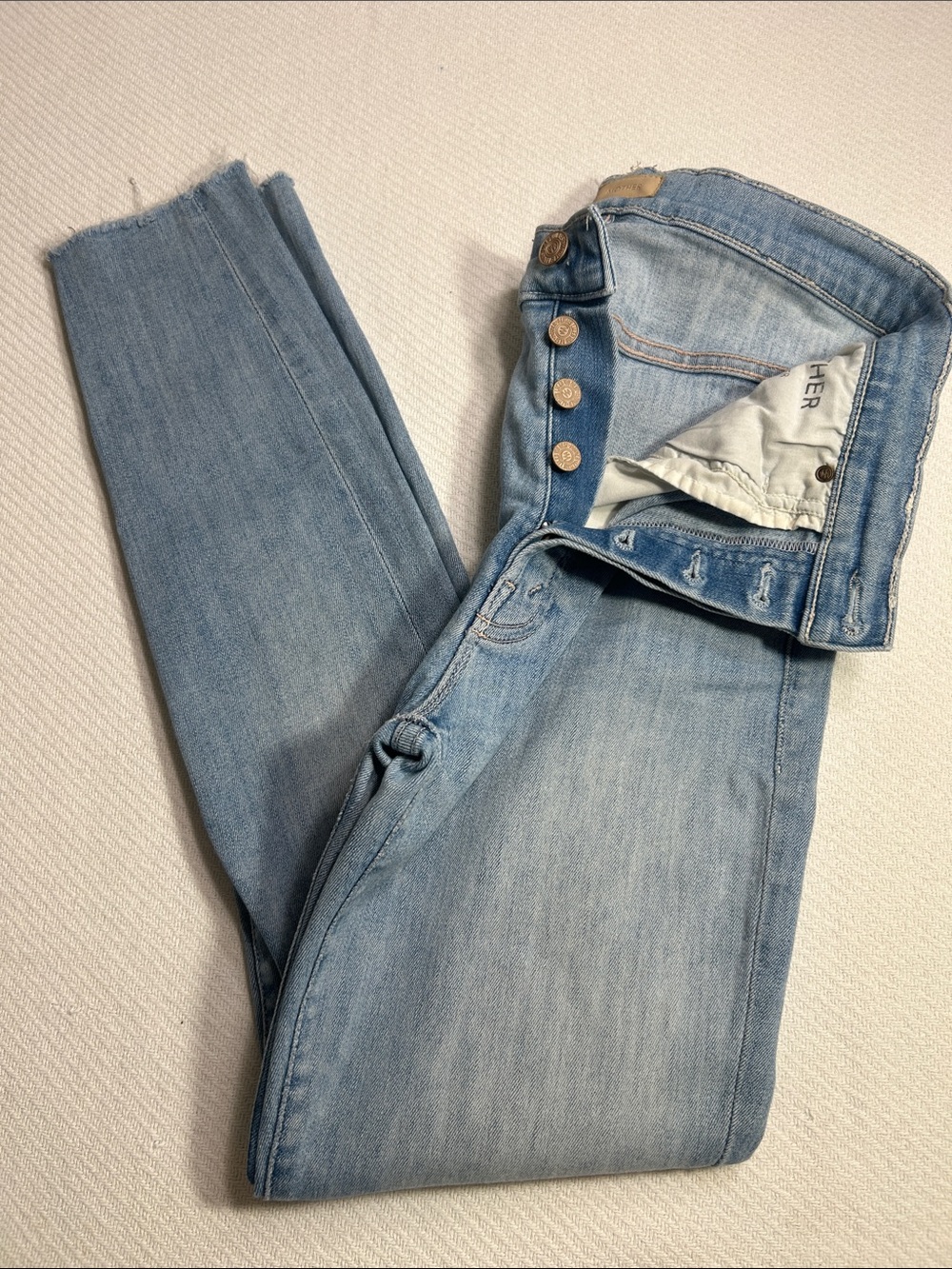 MOTHER Light Blue Skinny Jeans with Button Fly